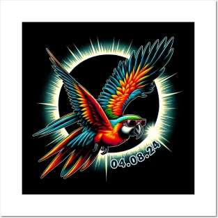 Solar Eclipse Parrot Adventure: Chic Tee with Vibrant Feathery Companions Posters and Art